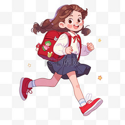 开学季女孩背着书包上学卡通元素