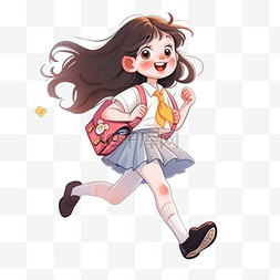 卡通开学季女孩背着书包上学手绘