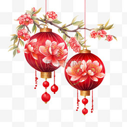 中国风手绘花朵灯笼色彩免扣装饰