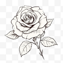 花的轮廓图片_孤立的带叶玫瑰花线艺术