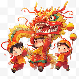 舞龙图片_卡通手绘小孩舞龙过春节9