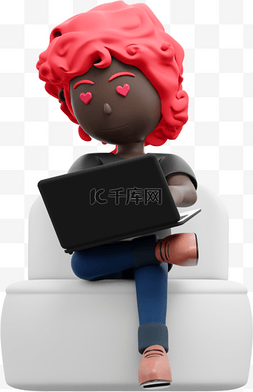 漂亮黑人女性坐沙发上用电脑优雅