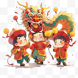 儿童春节图片_卡通手绘小孩舞龙过春节12