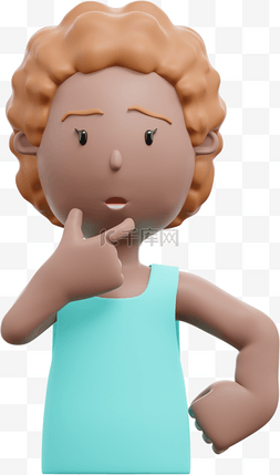 3D棕色女性托腮思考形象棕色女性