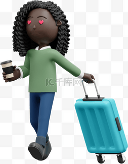 拖着行李箱的漂亮黑人女性