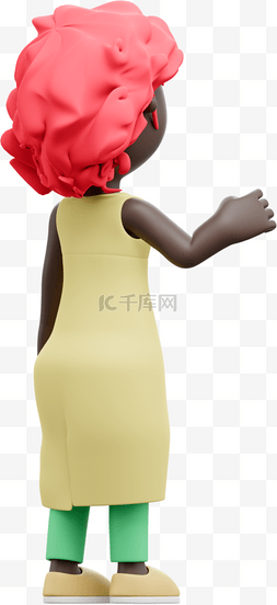 3D黑人女性背影招手形象女人漂亮