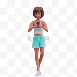 玩手机图片_棕色女性走路玩手机