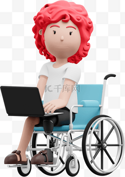 白人女性坐轮椅办公形象生动展现