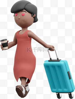 拖着行李箱的漂亮女性出行形象