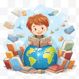 世界地球日线图片_快乐的孩子在世界各地看书