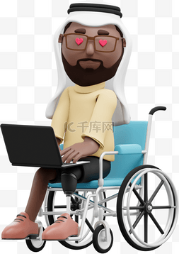3D坐轮椅男性形象帅气办公姿势