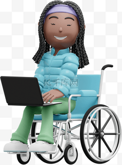 美丽女人坐轮椅办公的动作姿势
