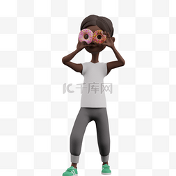 帅气黑人男孩摆拍3D甜甜圈动作