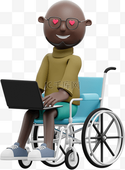 办公图片_帅气的3D黑人男性坐轮椅办公形象
