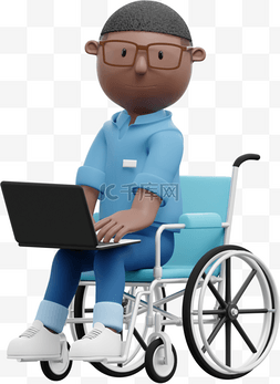 坐轮椅的帅气男性在3D办公中展现