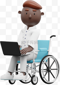 帅气电脑姿势3D黑人男性利用轮椅