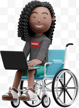 女性坐轮椅办公形象漂亮动作3D元