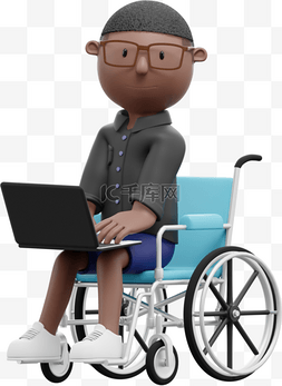 帅气男人电脑姿势3D棕色男性坐轮