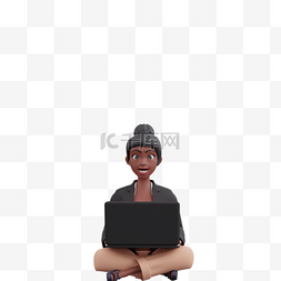 帅气黑人女子优雅工作笔记本电脑