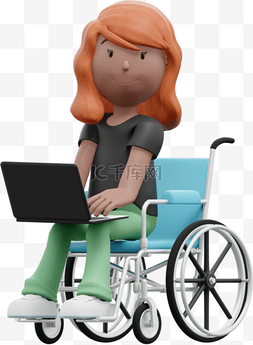 女性办公形象漂亮女人坐轮椅的3D