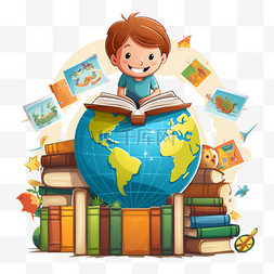 快乐的孩子在世界各地看书