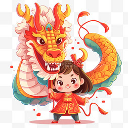 儿童图片_卡通手绘春节的小孩和中国龙20龙