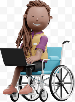 棕色女性在轮椅上漂亮坐姿办公