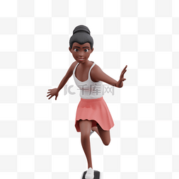 运动的的女人图片_3D黑人女性滑滑板形象的关键词3D