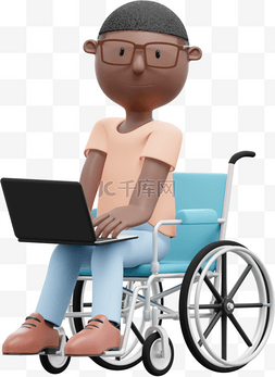 帅气男子办公坐轮椅3D形象
