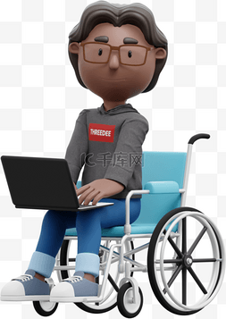 办公图片_3D棕色坐轮椅办公形象男性帅气动
