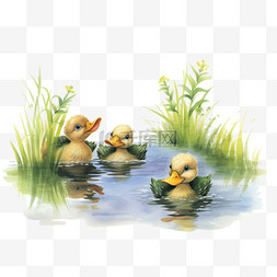 水彩鸭子元素图片_鸭子水彩夏天水边免扣元素装饰素