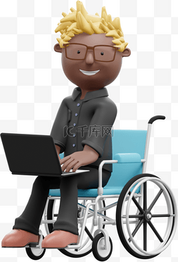 帅气男性办公形象3D棕色男性坐轮