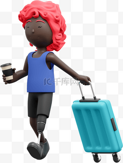 黑人女性拖着行李箱的漂亮出行姿