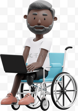 办公图片_黑人男性坐轮椅办公形象帅气电脑