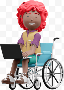 漂亮女性坐轮椅办公展现3D棕色形