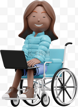 3D女性坐轮椅姿势办公形象
