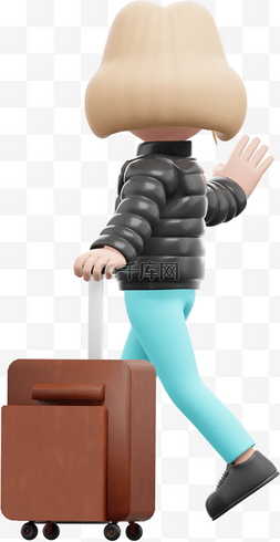 体现执着的精神的图片_白人女性时尚执着行李箱风姿动作