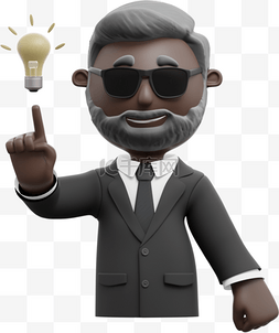 3D黑人男性灵感手指灯泡形象