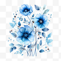 蓝色玫瑰花玫瑰花图片_蓝色花卉水彩画感谢卡
