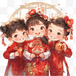 儿童插画图片_中国新年传统儿童插画免扣元素装