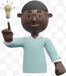 3D黑人男性灵感手指灯泡形象展现