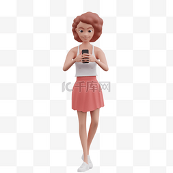 走路玩手机图片_女性帅气走路玩手机之3D白人女性