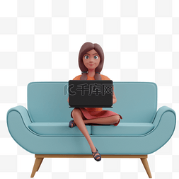 女人优雅地坐在沙发上使用电脑