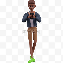 帅气男人步行姿势3D棕色手机玩家