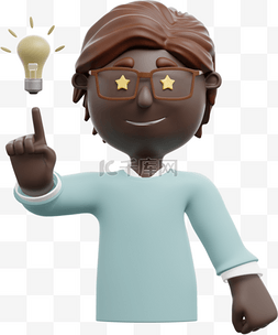 3D黑人男性的灵感手指灯泡形象