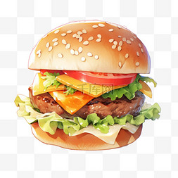 美食牛肉汉堡手绘元素