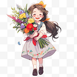 教师节女孩献花元素卡通