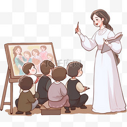 老师教孩子画画美术课元素手绘