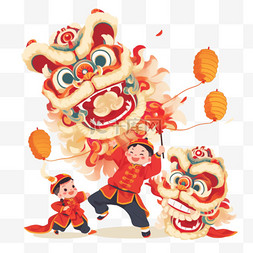 国朝舞狮子图片_卡通手绘春节舞狮子2