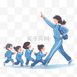 蓝色运动服图片_体育课元素学生跑步手绘免抠